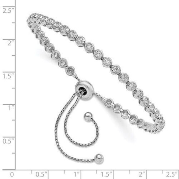 Sterling Shimmer Sterling Silver Rhodium-plated 34 Stone CZ Adjustable 5 inch up - Picture 2 of 3
